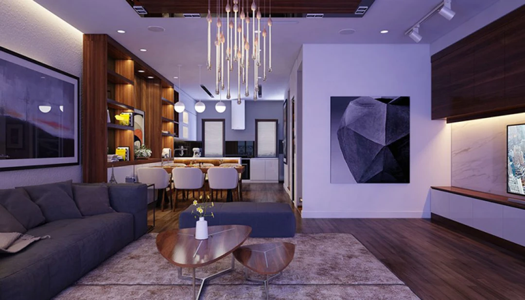 nội thất phòng khách liền bếp chung cư