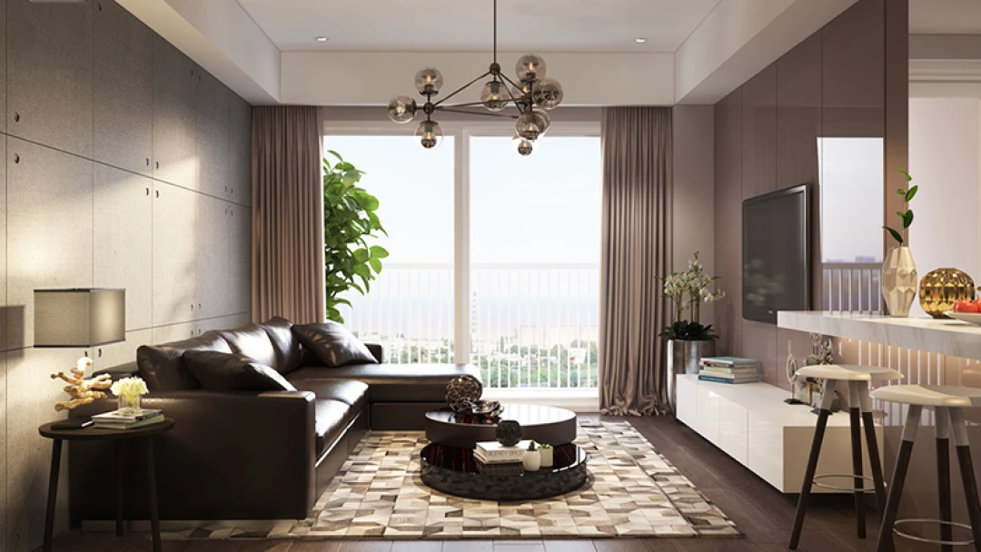 nội thất phòng khách liền bếp chung cư