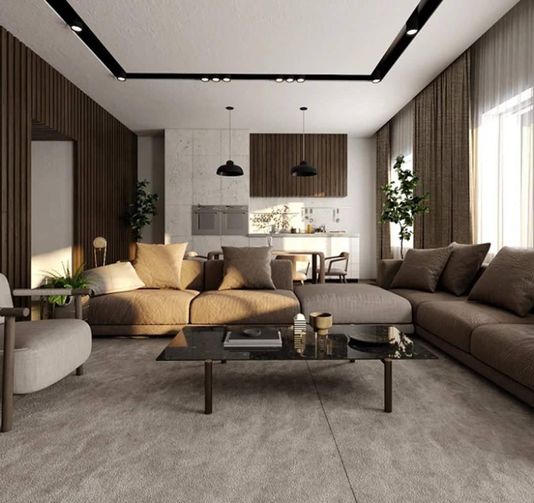 nội thất phòng khách liền bếp chung cư