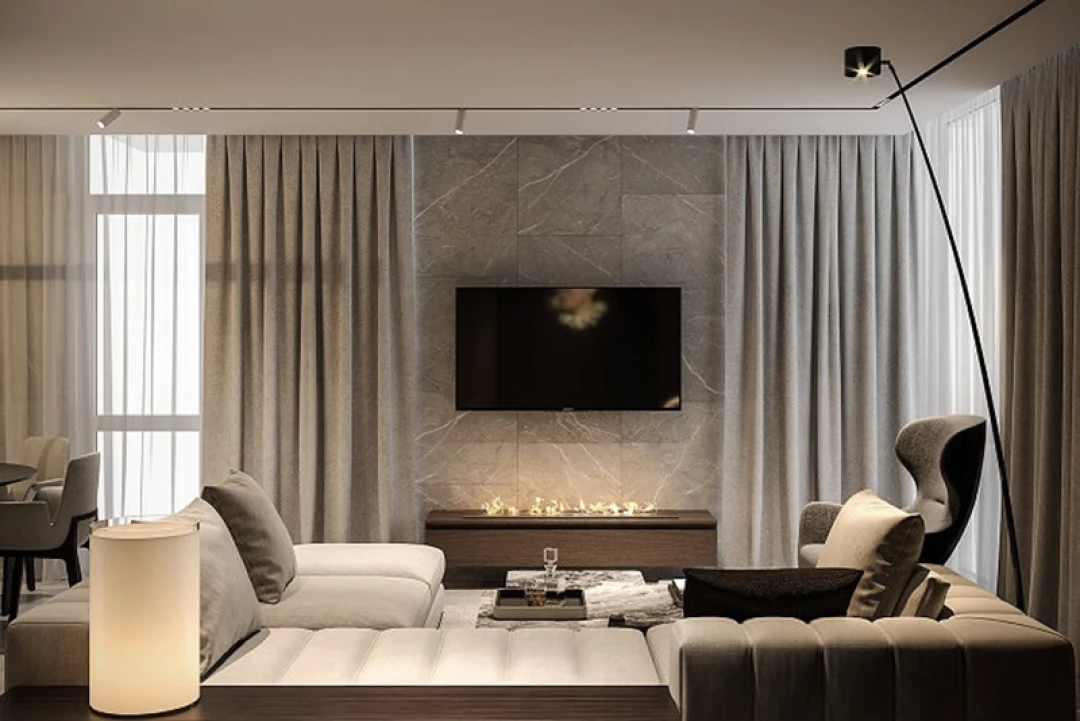 nội thất phòng khách liền bếp chung cư