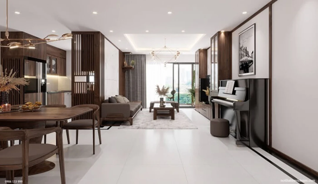 nội thất phòng khách liền bếp chung cư