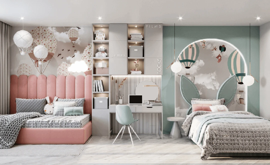 nội thất phòng ngủ cho bé màu xanh