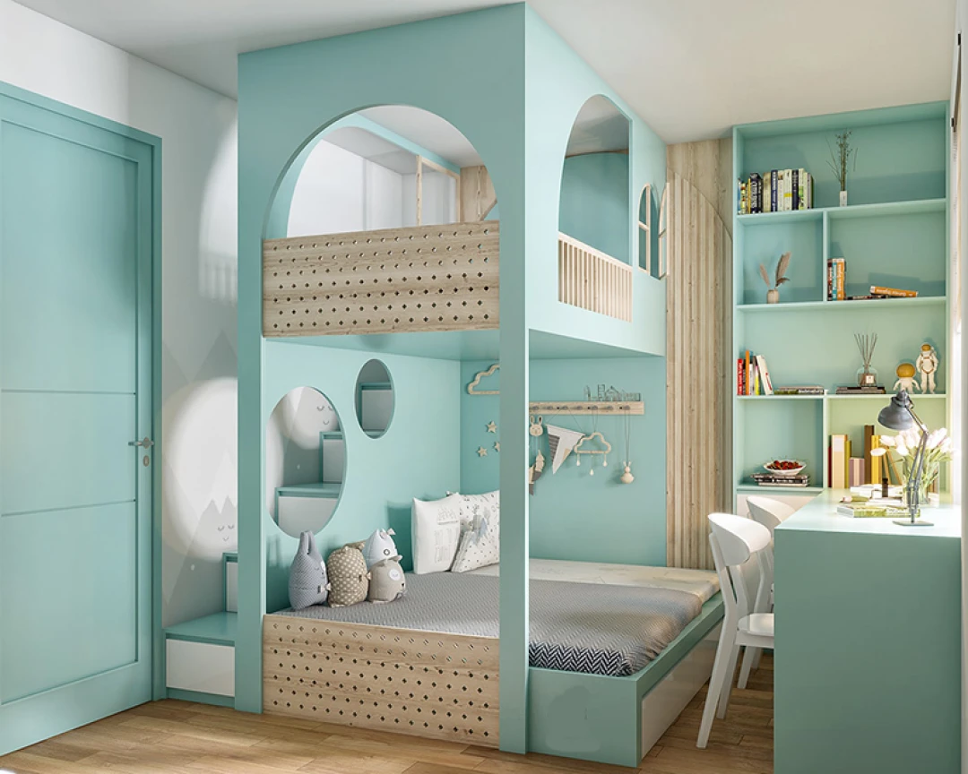 nội thất phòng ngủ cho bé màu xanh