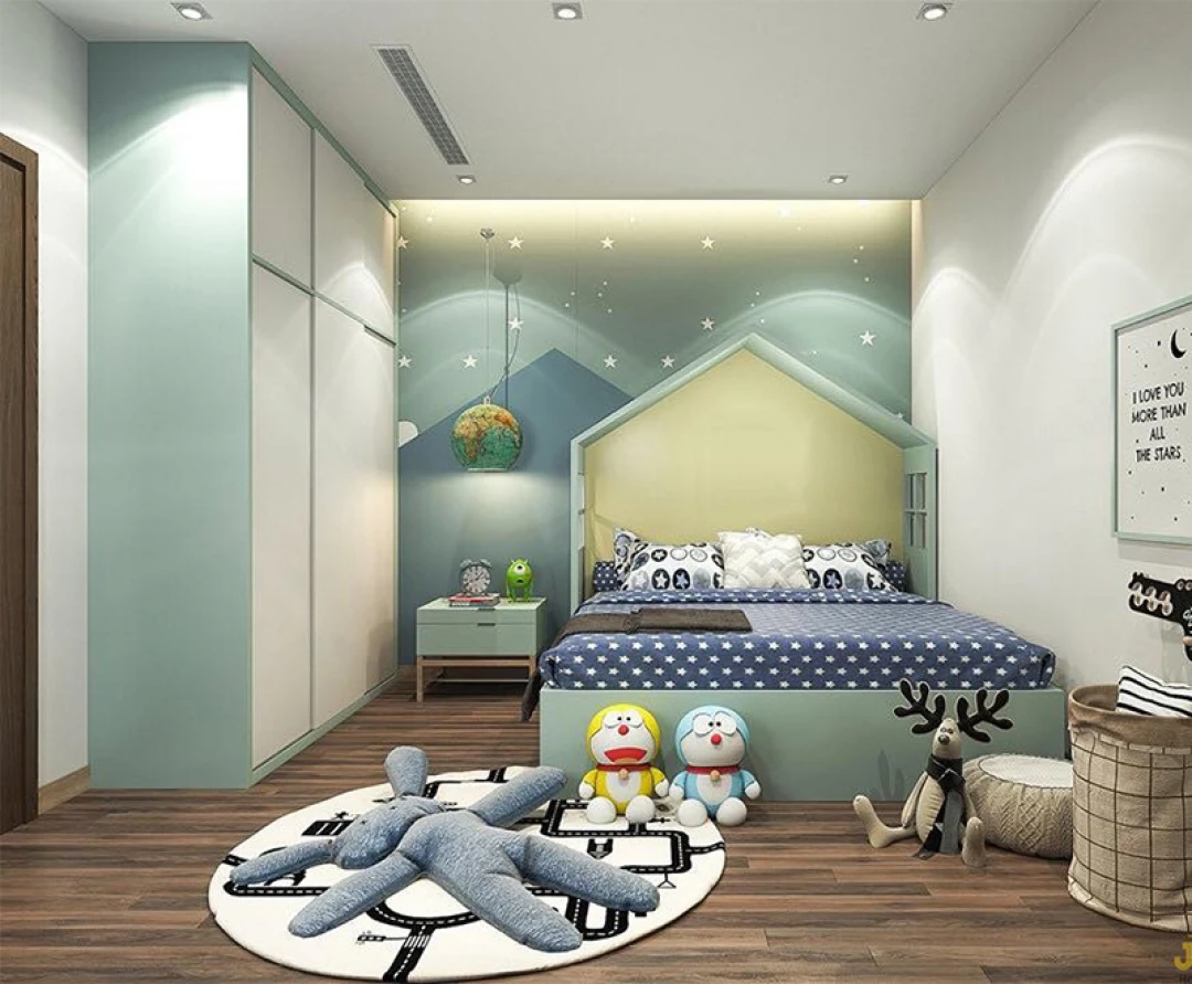 nội thất phòng ngủ cho bé màu xanh