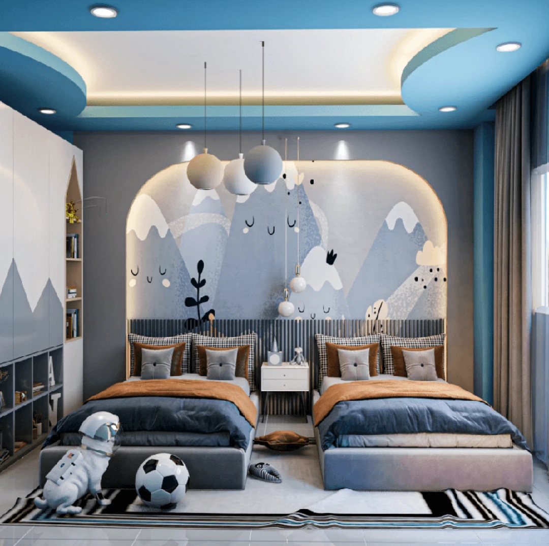 nội thất phòng ngủ cho bé màu xanh