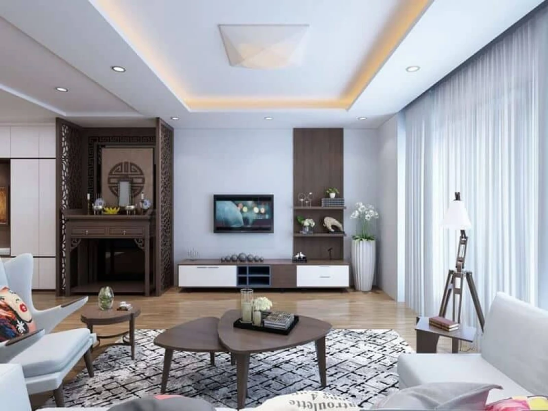 nội thất phòng khách có bàn thờ