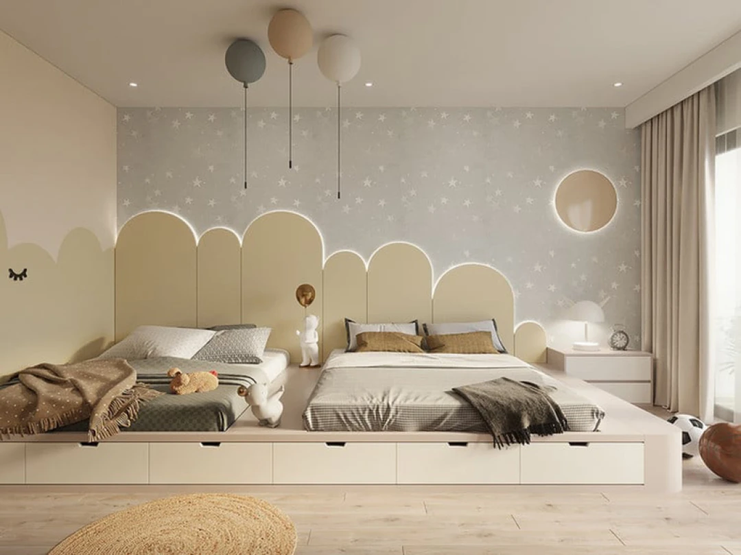 thiết kế nội thất phòng ngủ cho 2 bé gái