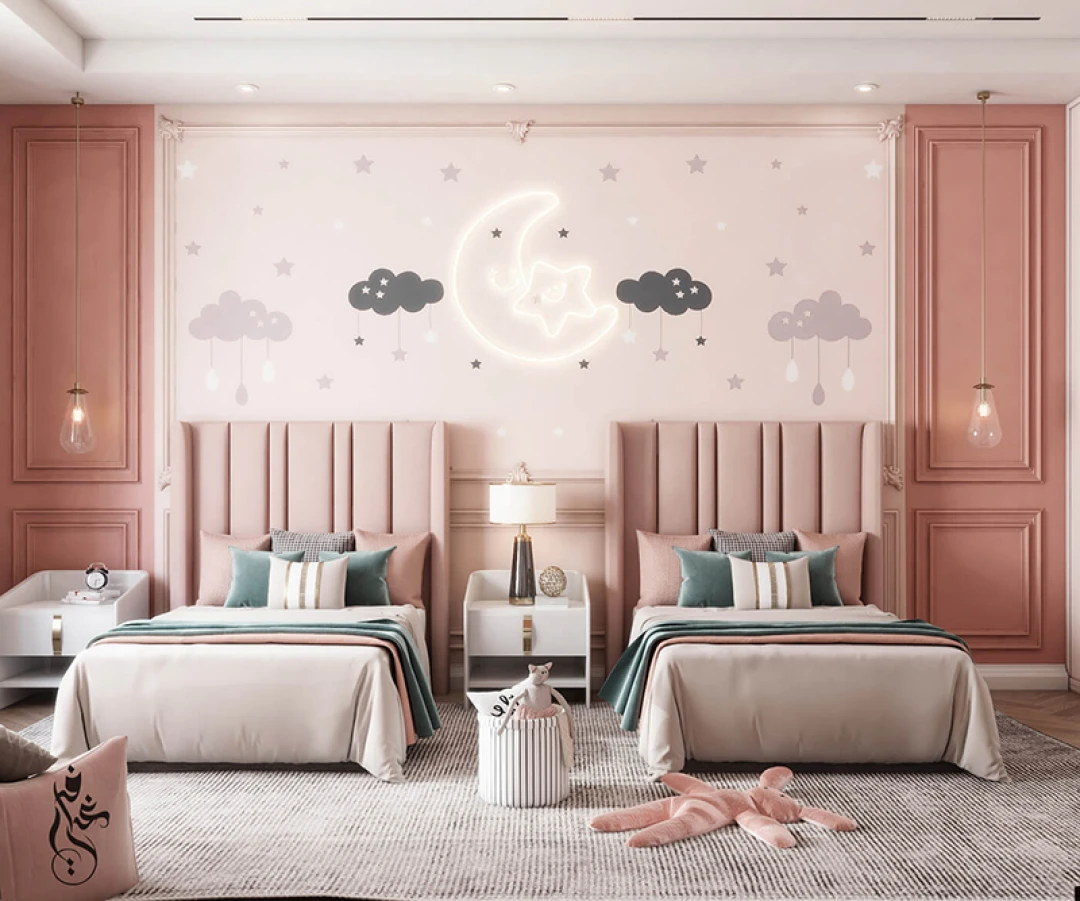 thiết kế nội thất phòng ngủ cho 2 bé gái