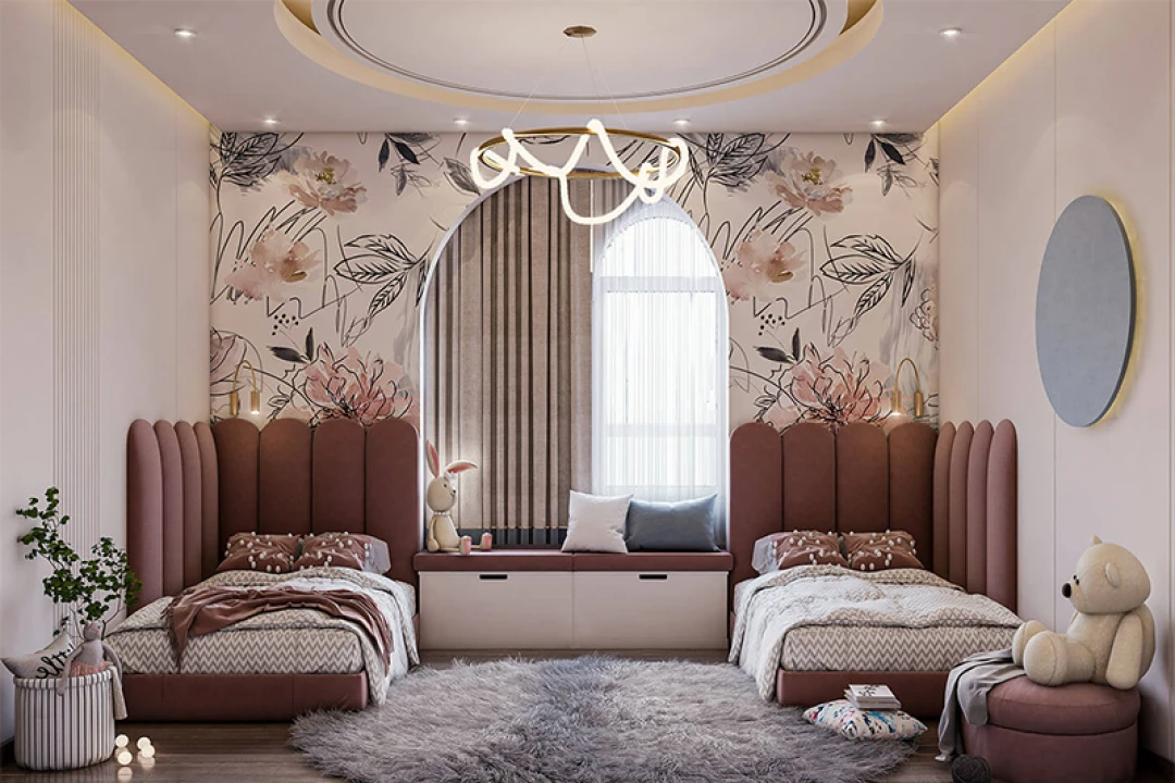 thiết kế nội thất phòng ngủ cho 2 bé gái