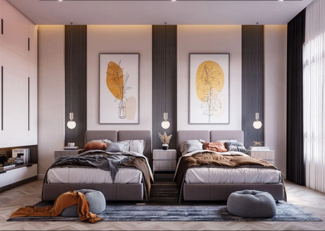 thiết kế nội thất phòng ngủ cho 2 bé gái