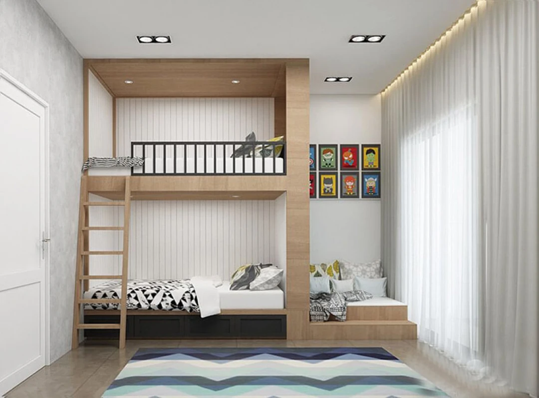 thiết kế nội thất phòng ngủ cho 2 bé gái