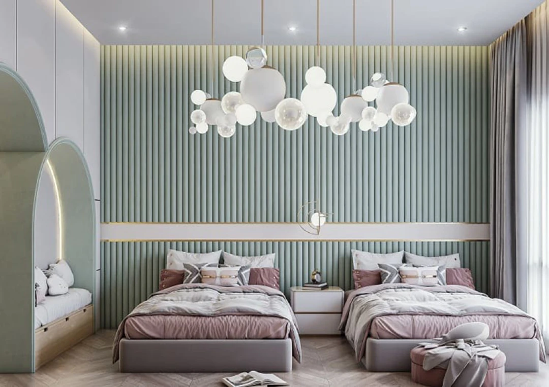 thiết kế nội thất phòng ngủ cho 2 bé gái