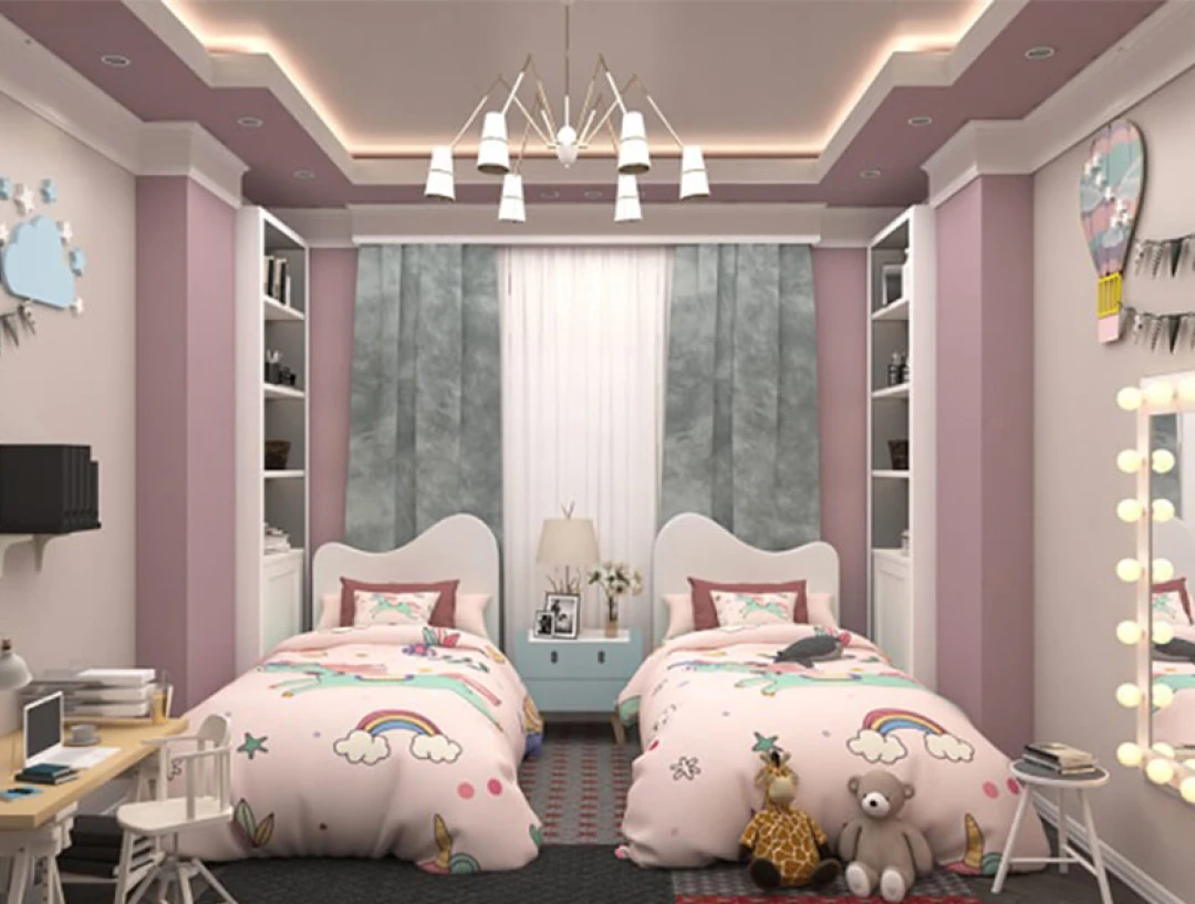 thiết kế nội thất phòng ngủ cho 2 bé gái