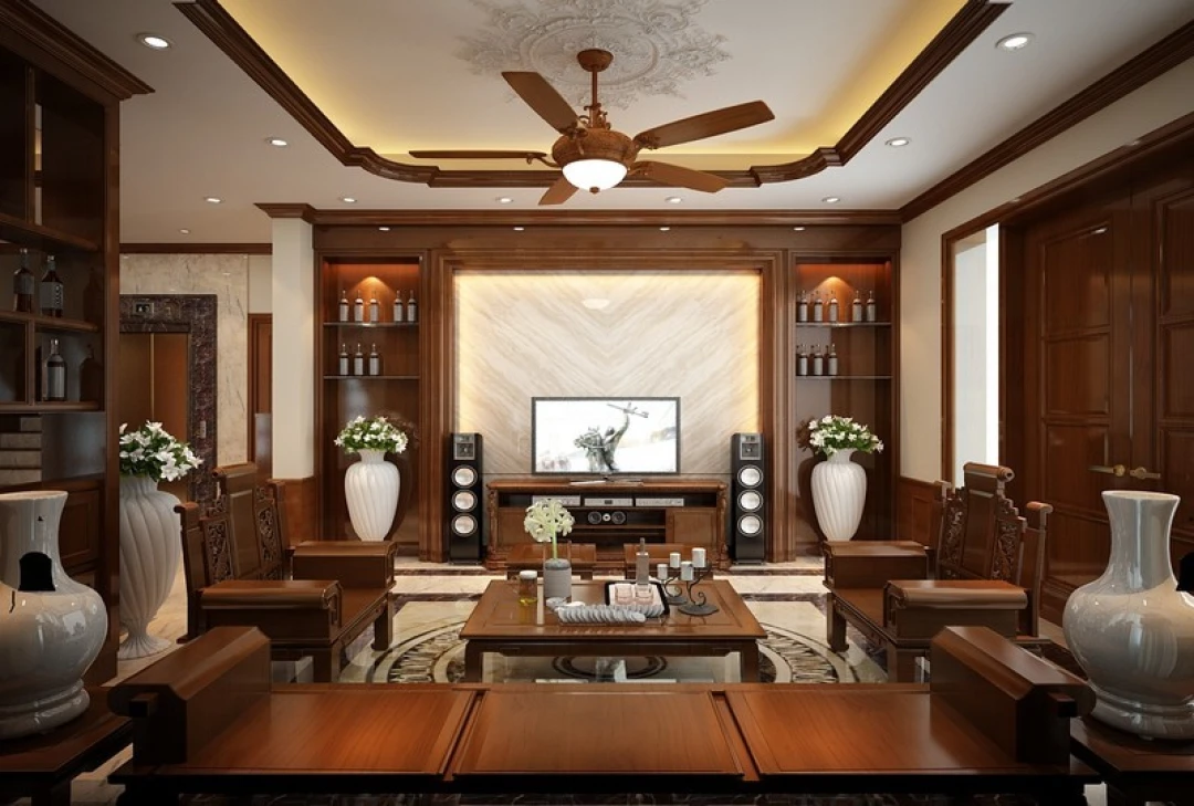 nội thất phòng khách với đồ gỗ