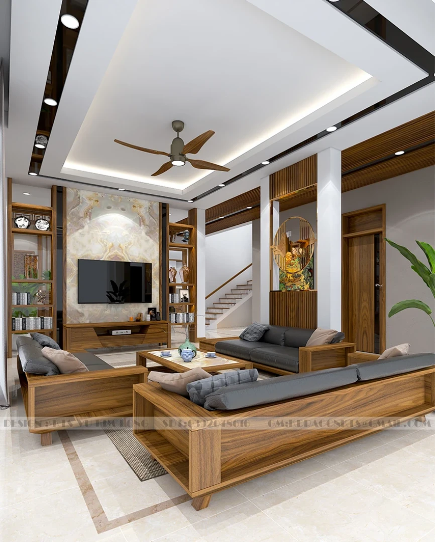 nội thất phòng khách với đồ gỗ