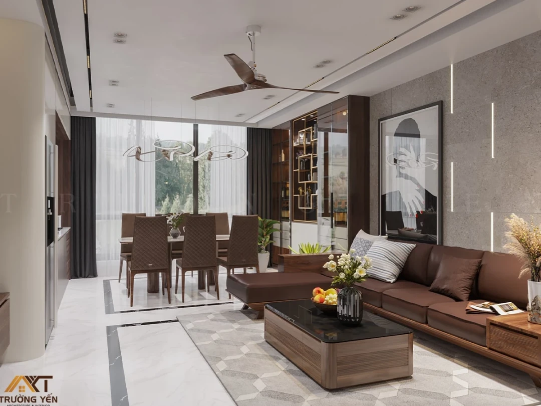 nội thất phòng khách với đồ gỗ
