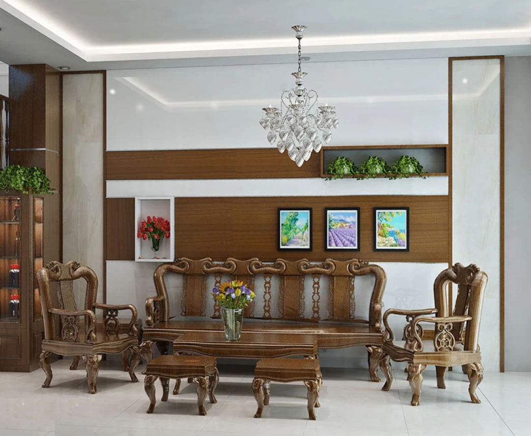 nội thất phòng khách với đồ gỗ