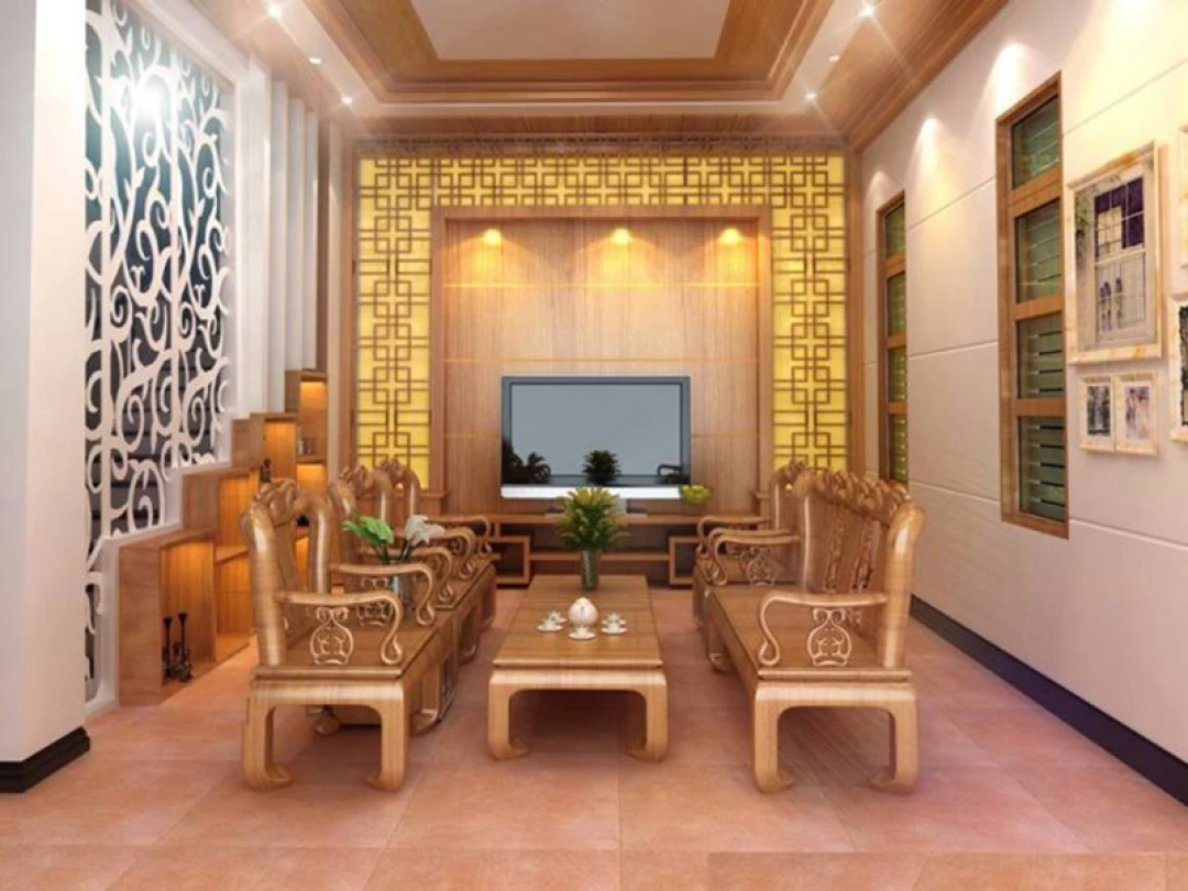 nội thất phòng khách với đồ gỗ
