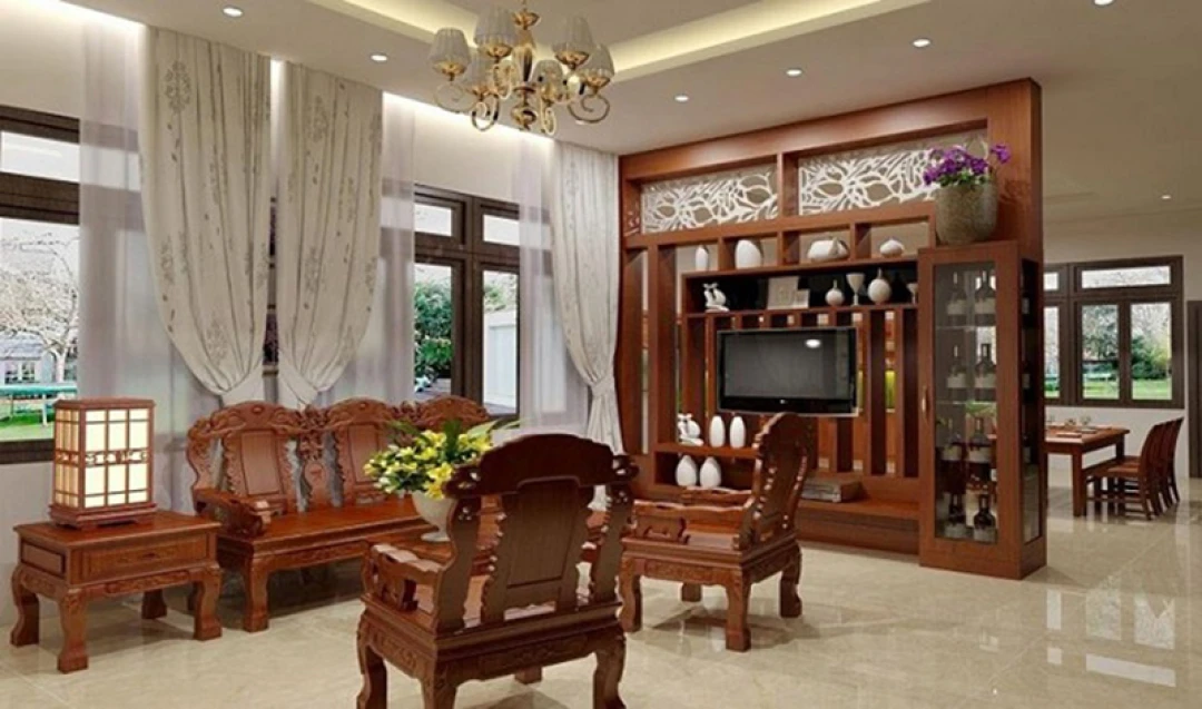 nội thất phòng khách với đồ gỗ